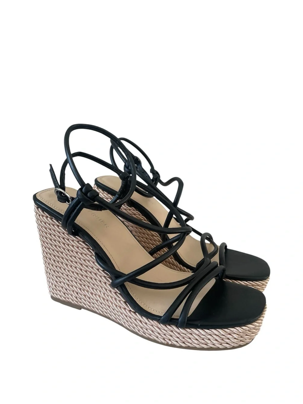 Marc Fisher Black Strappy Zesty Platform Wedge Sandal Women’s size 8 1/2
